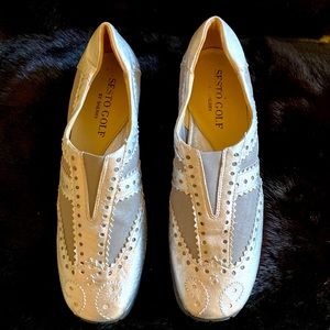 Italian Silver Leather & Grey Mesh golf loafers